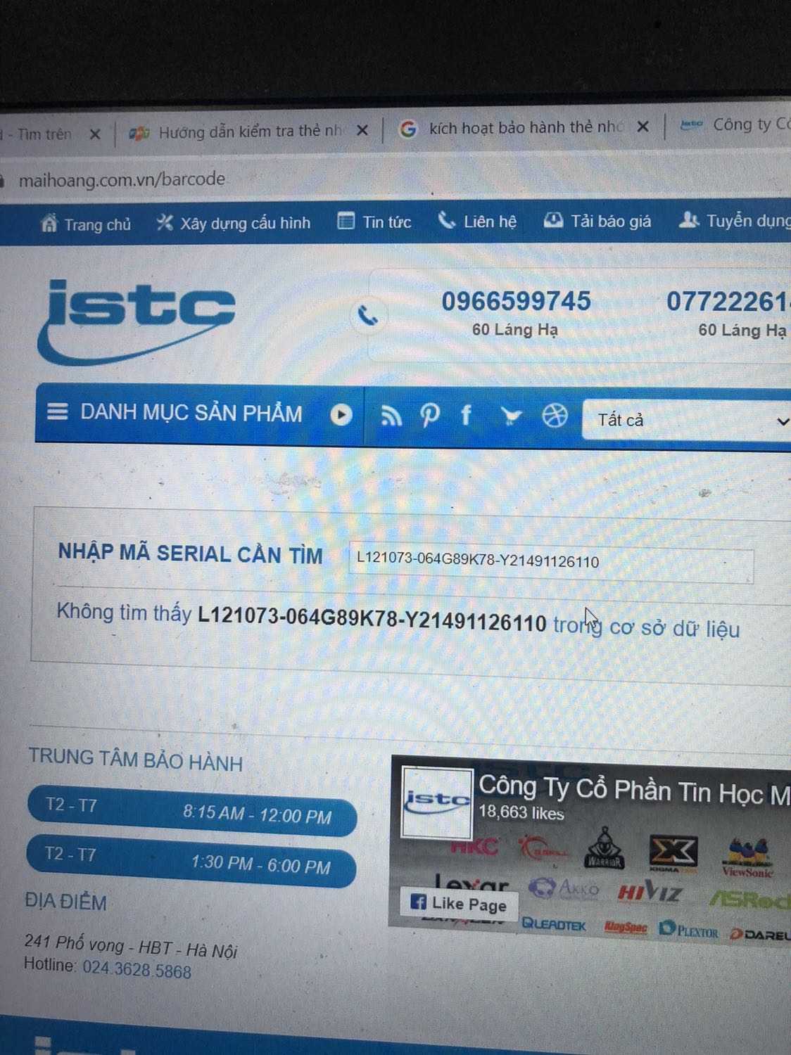 Tiki giao hàng siêu nhanh
Thẻ có tem pp chính hãng. 64G nhưng dung lượng thực tế là 59G
Nhưng mình check serial trên web mai hoàng không thấy. 
Nhờ tiki kích hoạt bảo hành hộ mình