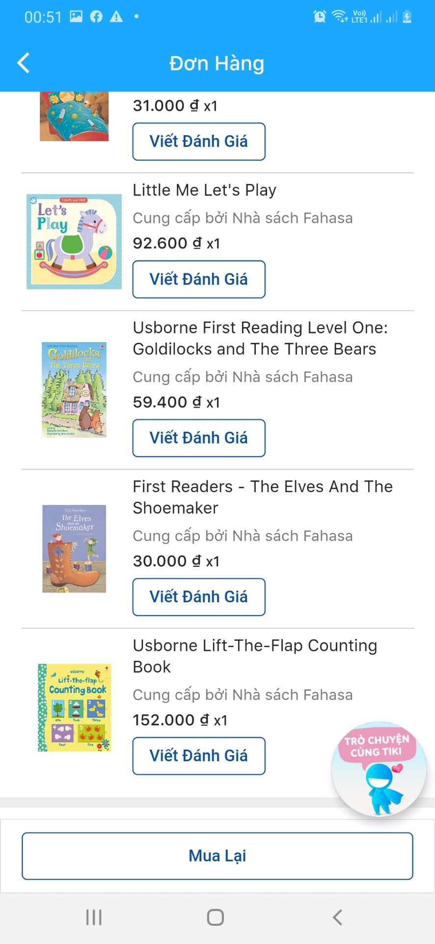 mua với giá 152k và đc giảm thêm 15% khi mua sách ngoại văn. mình mua đơn này của fahasa. cuốn nào cũng mới tinh và đóng gói ship hàng (tiết kiệm) nhưng vẫn rất nhanh nhận được. sách thích hợp vs bé biết giữ sách hoặc 3t trở lên. bé mình 2t rất thích xem mở các ô ẩn trong sách nhưng phấn khích quá làm rách mất 1 ô ẩn :( . dù sao sách rất đẹp. nên mua nhé