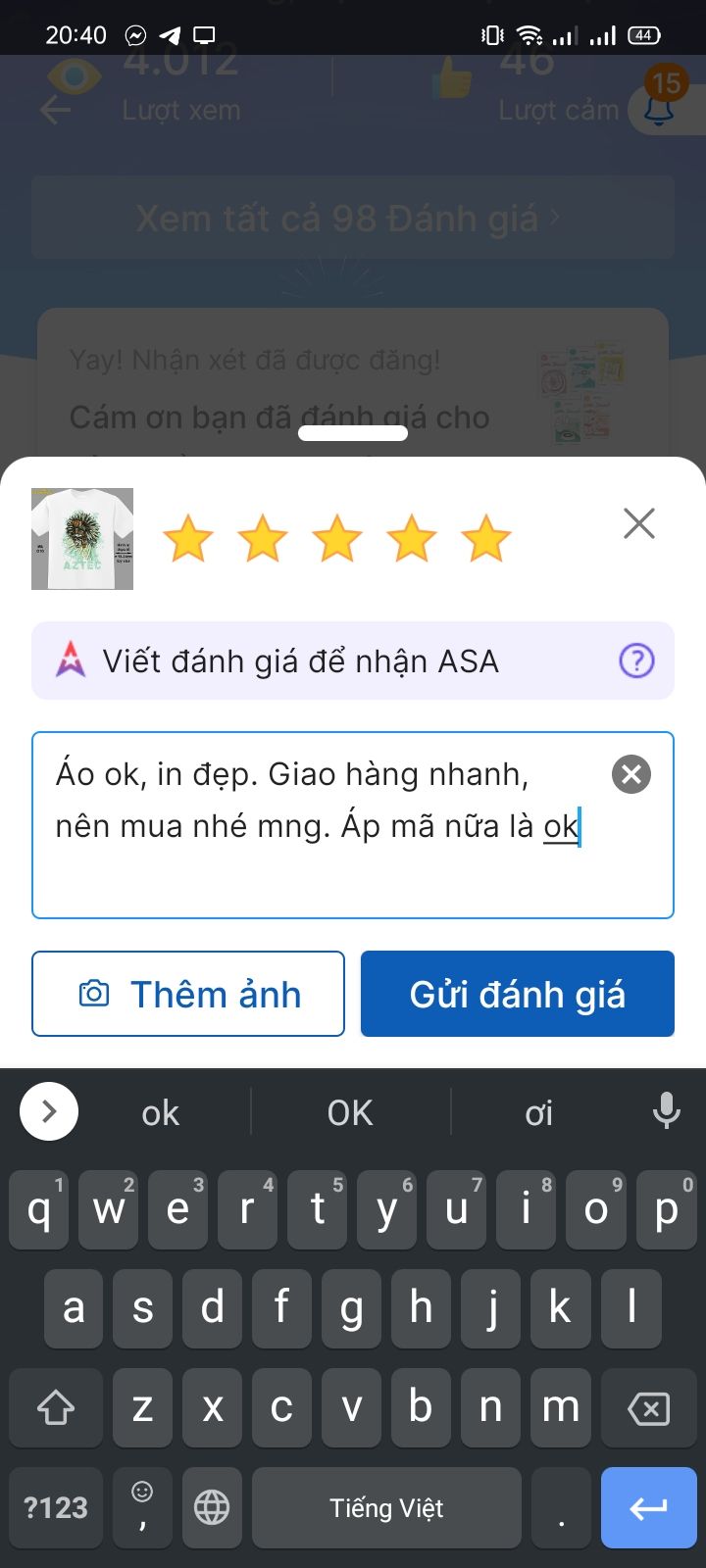 Áo ok, in đẹp. Giao hàng nhanh, nên mua nhé mng. Áp mã nữa là ok Áo ok, in đẹp. Giao hàng nhanh, nên mua nhé mng. Áp mã nữa là ok