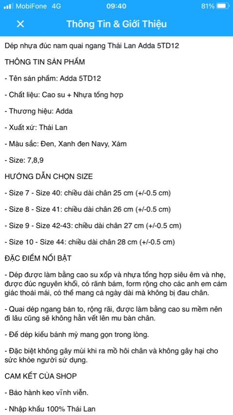 Mẫu dép dơ, nói sản xuất ở Thái Lan nhưng thật chất là made in china