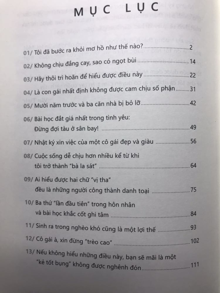 sách giúp rút ra được nhiều bài học , được tiếp thêm sức mạnh , thậm chí là có thể gạt bỏ được lớp sương mù vây kín tầm mắt để tìm ra lối đi riêng cho mình . 
Rất Thích Vãn Tình , mọi câu chuyện đều ý nghĩa , mỗi bài học đều sâu sắc . 
Tiki : tiki luôn mang đến những dịch vụ và sản phẩm khiến tôi rất hài lòng . sản phẩm giá ưu đãi , dịch vụ nhanh (ship nhanh )  tiện lợi (lựa chọn được sản phù hợp qua lượt mua và review của khách hàng ) . Cảm ơn Tiki , Huỳnh Nhã Thy dịch , bcoom books và nhà xuất bản thế giới đã mang đến sản phẩm tuyệt vời đến tôi .