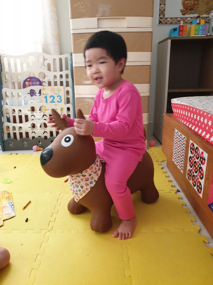 Sản phẩm dày dặn nhưng khá nhỏ so với bé nhà mình (bé mình được 1 tuổi rưỡi). Bơm tay kèm theo cũng rất nhỏ, không bơm căng được, mình phải dùng bơm khác.