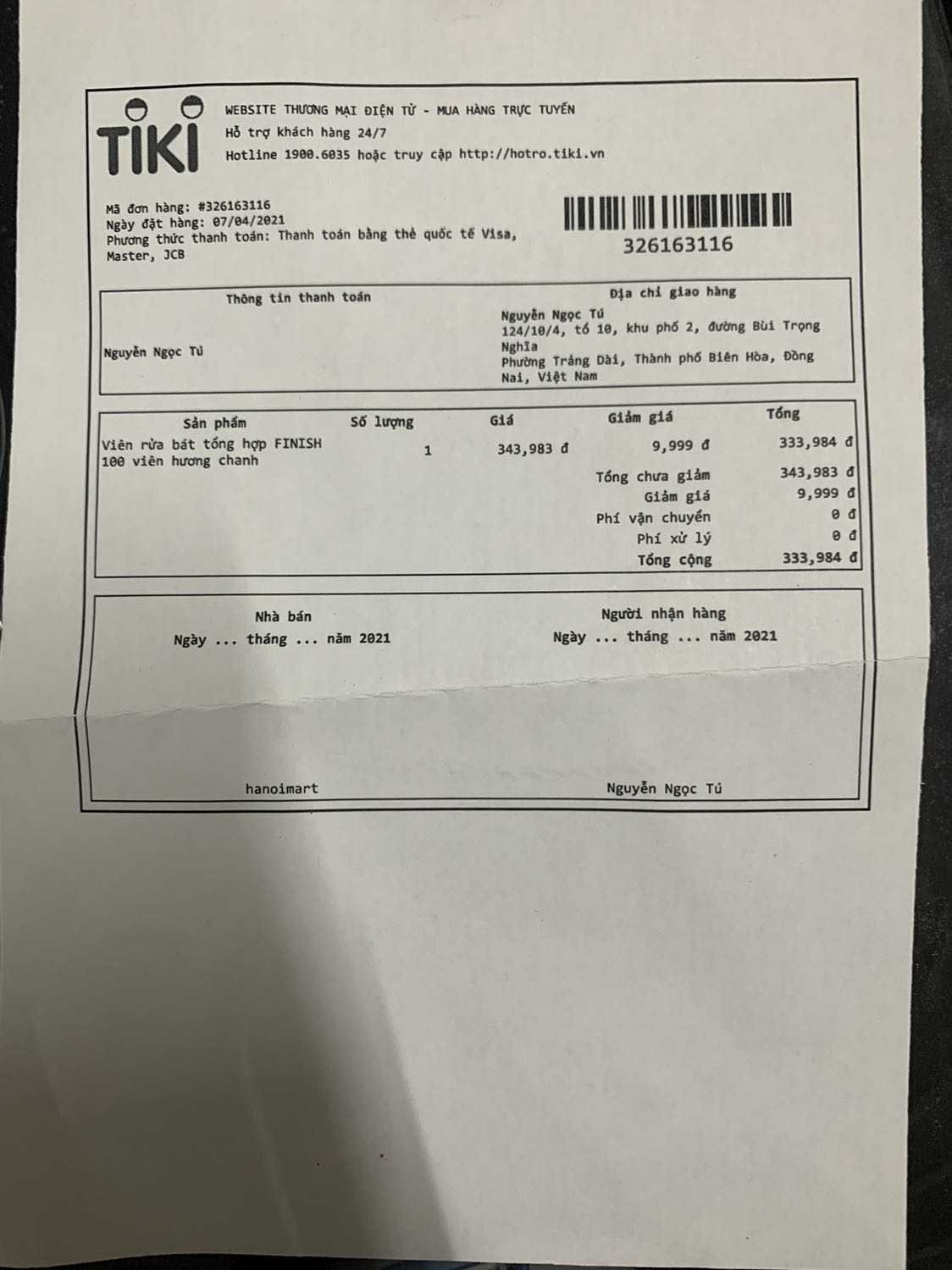 Đặt 2 sp nhưng tiki giao sai sp khác
Đang làm thủ tục đổi sp khác
Giờ phải chờ tiki đến thu lại gửi ra Hà Nội , xong bên đó gửi lại cái khác
Khá lâu