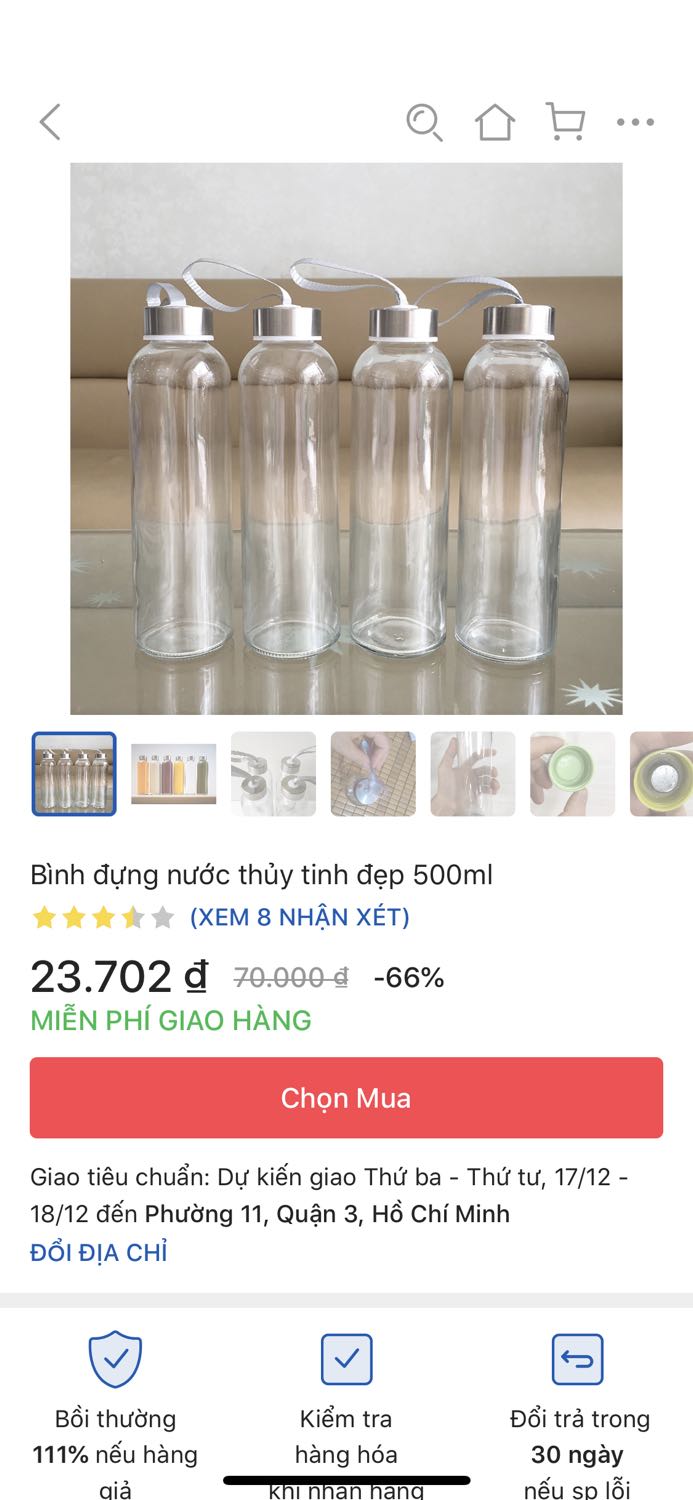 Mình mua bình nước loại 23702đ/4 chai ( mua tất cả là 12 chai tức: 23702đ x 3 = 71106đ ) mà sao tiky lại giao cho mình có 3 bình.
Nhờ tiky xem lại và trả lời sớm cho mình nhé. Cảm ơn nhiều