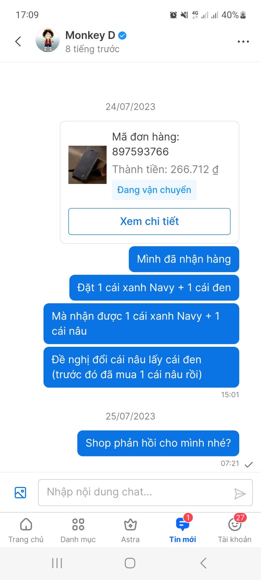 Giao nhầm hàng, đặt màu đen, giao màu nâu. Liên hệ shop thì không thèm phản hồi khách hàng