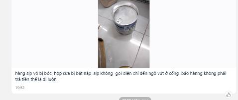 Shop nên xem lại cách đóng gói hàng, mở hộp sữa ra mà nắp nhôm đã bị bật nắp, không còn nguyên seal như vậy thì thử hỏi có ai dám uống không ạ ????? Hơn nữa nhân viên giao hàng vứt hàng ngoài cổng, TIKI cần xem lại nhân viên giao hàng tại Phường Giếng Đáy, Hạ Long Quảng Ninh, Hàng mua về cho người lớn tuổi dùng mà thái độ giao hàng cũng như sản phẩm quá tệ !