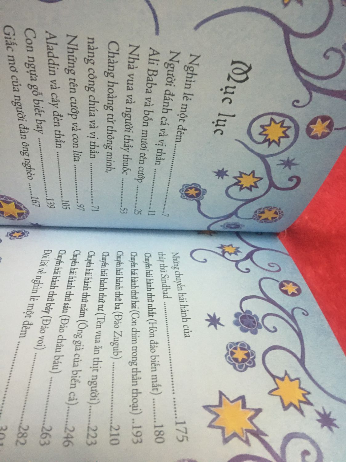 - Dịch vụ: Giao hàng đúng hẹn, shipper thân thiện. 
- Sản phẩm: Sách có màng bọc, bìa cứng, sách còn rất mới, các trang sách dày, các trang có hình minh hoạ đúng theo phong cách Ả Rập rất đặc sắc. Sách cầm vừa tay. 
- Nội dung: Thú vị; những câu chuyện hấp dẫn, lôi cuốn. Câu chữ to rõ, đọc không bị nhàm chán. Trong các câu chuyện thì mình thích nhất là "Những chuyến hải hành của thuỷ thủ Sindbad". Dẫn dắt ta khám phá sự mới lạ và mạo hiểm từ vùng đất này đến vùng đất khác.
Quyển sách đáng để cho các bé nghe về một thế giới mới đầy màu sắc và phiêu lưu.