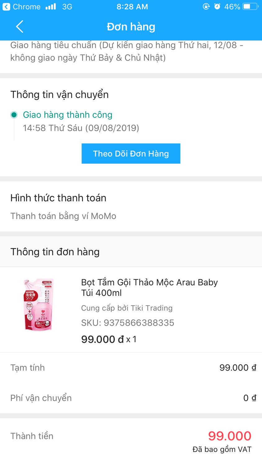 Giao hàng lâu cực kỳ luôn =.,= om hàng của mình gần hai tuần @@ hức, phải gọi lên tổng đài yêu cầu xử lý. Arau thì đc mọi ng review tốt rồi, dùng ko bị nhớt, thơm và sạch sẽ cho bé n ko hiểu sao mình cho vào chai tạo bọt cũ thì còn nửa chai ko tạo bọt được nữa, cứ tg dùng hết rồi, mở ra ktra thì còn nửa chai bên trong