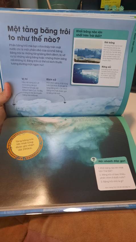 Sách rất là đẹp, bìa cứng, các tranh minh họa bên trong đều là trang màu in trên giấy ảnh bóng. Tiki giao hàng nhanh, đặt hôm trước- sáng hôm sau đã nhận được rồi.
Mình nghĩ sách sẽ tập trung nói về mối quan hệ Mặt Trăng và Trái Đất cơ. Hóa ra nội dung đó chỉ chiếm 2 trang giấy (trang 70-71) thôi. Chính xác thì đây là một cuốn bách khoa về khoa học Trái Đất dành cho trẻ em.
Sách chia làm 5 phần: 1) Hành tinh của chúng ta; 2 Bề mặt của Trái Đất; 3) Hành tinh xanh (nước và đại dương); 4) Trên trời cao và 5) Sự sống trên trái đất
Mình mua sách đúng đợt sale hội sách nên thấy cuốn này thật là hời :)