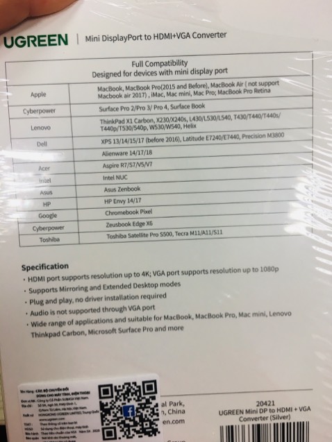 Trên thông tin chi tiết sản phẩm không ghi rõ là không support cho MacBook Air 2017. 
Mua về gắn vào máy Mac 2017 không xài được. Trên thông tin chi tiết sản phẩm không ghi rõ là không support cho MacBook Air 2017. 
Mua về gắn vào máy Mac 2017 không xài được.