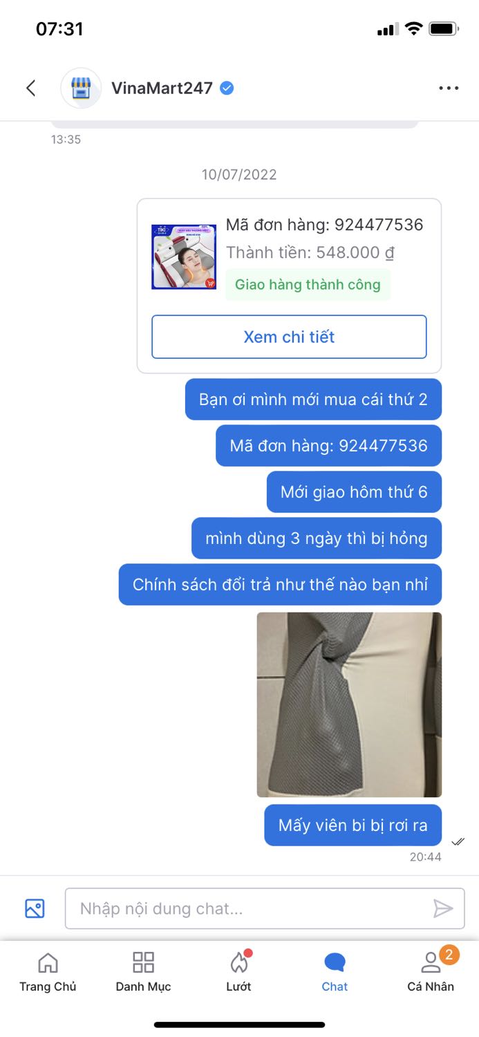 Gối dùng 3 ngày thì hỏng, phản hồi riêng với shop thì ko thèm quan tâm. Cả sản phẩm và dịch vụ đều tệ.