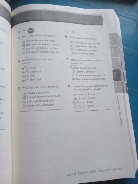 Sách in lỗi, 2 trang này số câu bị đảo so với file nghe