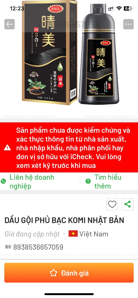 Sản phẩm chưa được đăng ký với Ichetk chưa rõ thông tin nhập khẩu qua phần mềm Ichetk của bộ công thương