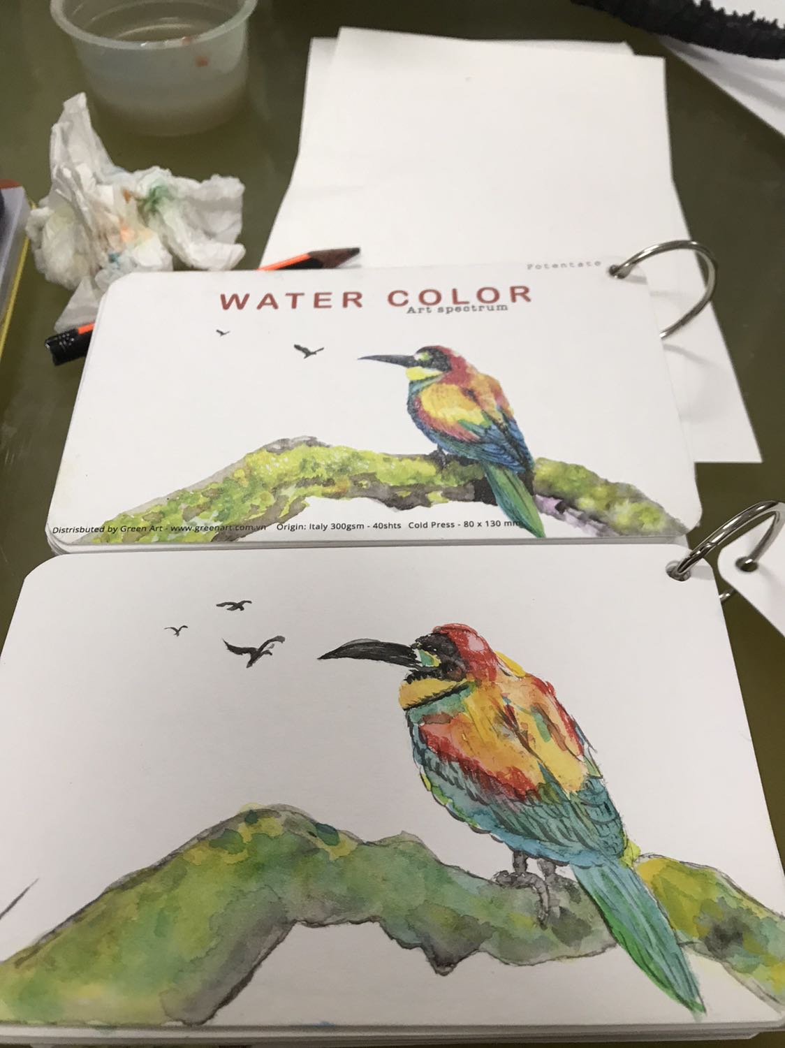 Giấy hơi nhỏ so với mình tưởng tượng nhưng chất liệu giấy tốt. Mình có chép bức tranh ngoài bìa như trong hình, giấy thấm nước tốt, ko bị cong giấy! Chỉ có góp ý nhỏ là gáy của tập lấm bẩn vì bàn tay của người chạm vào khi lấy hàng và gói hàng ko sạch, ko ảnh hưởng lắm nhưng nếu sạch sẽ thì tốt hơn.