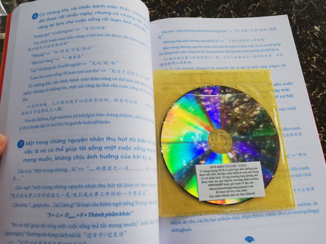 cùi sách đóng chắc, bao gói cẩn thận, có kèm đĩa cd đàng hoàng nhé, sách tương đói dày, phân tích từ cơ bản đến nâng cao. nên cân nhắc thật kĩ khi có ý định mua cùng những sách khác về dịch và ngữ pháp của tác giả Nhật Phạm nhé