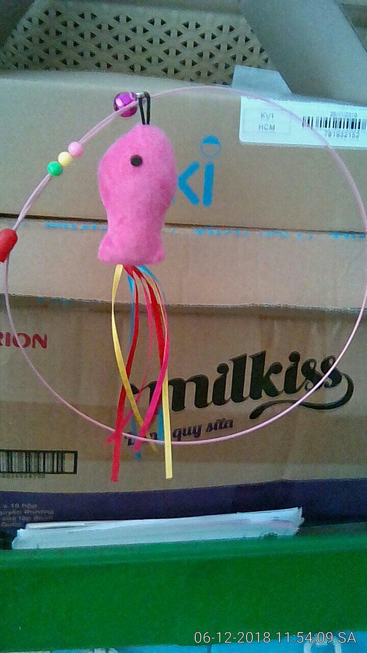 Đẹp nhất trong mấy món đồ chơi mình mua. Mình thích hình con cá này hơn là mấy cọng lông vũ, rất đẹp. Chơi với mèo rất vui