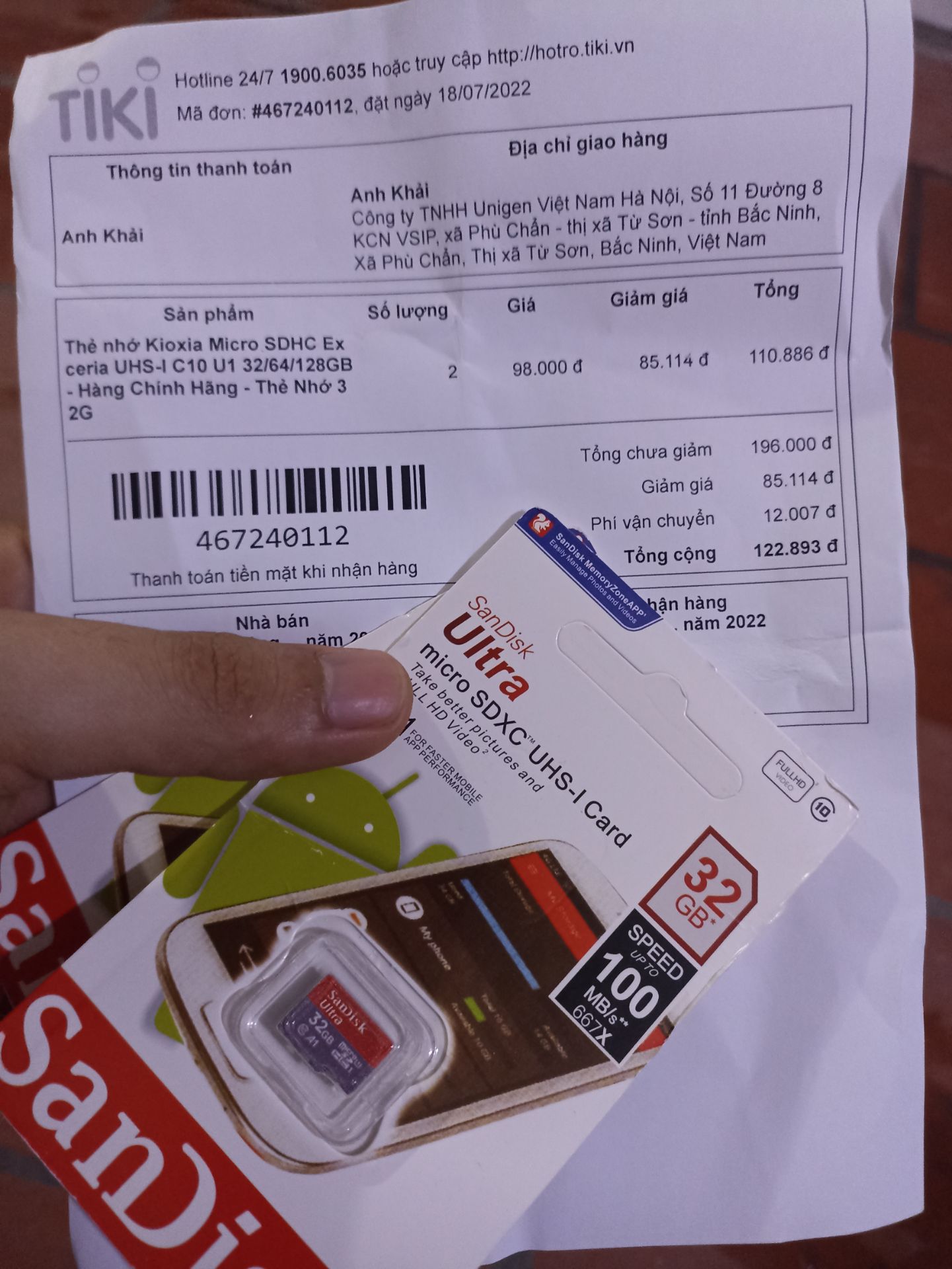 đặt hàng thẻ Kioxia lại giao cho Sandisk. loại sandisk này ko thích dùng tí nào