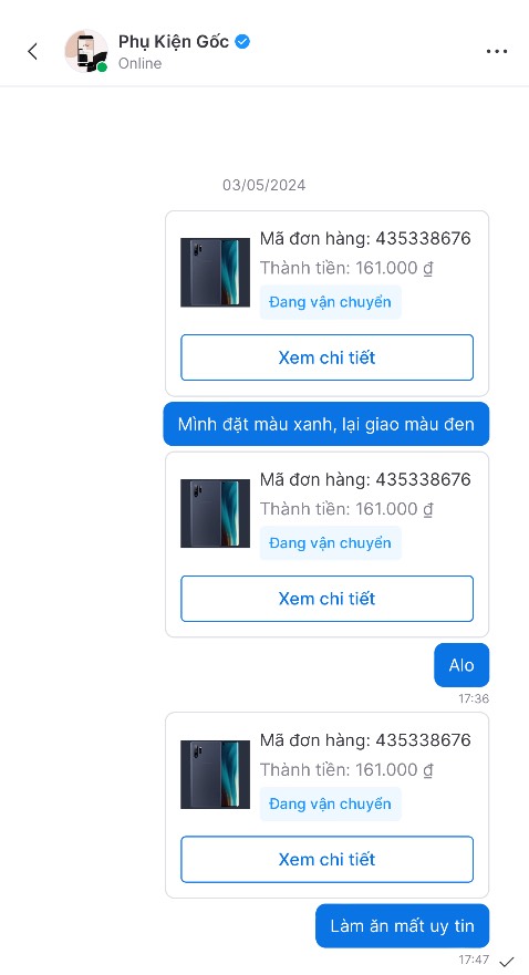 Giao hàng ko đúng màu đặt, chất lượng kém, chát shop ko thèm trả lời