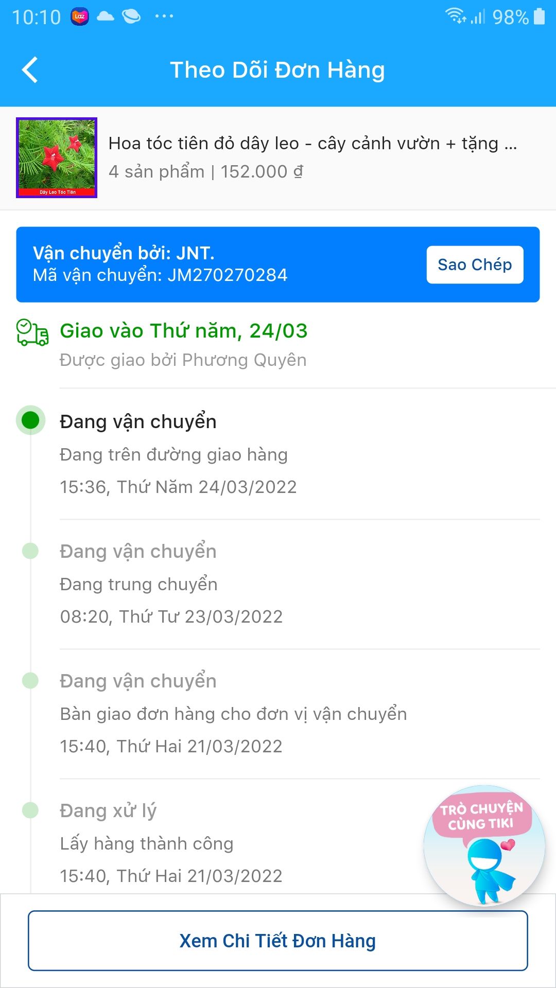 Hàng dự kiến giao ngày 24/3/22, đến 2/4/22 Bên vận chuyển mới giao, cây bị thiếu nắng, không biết dưỡng có sống nổi ko Shop ơi