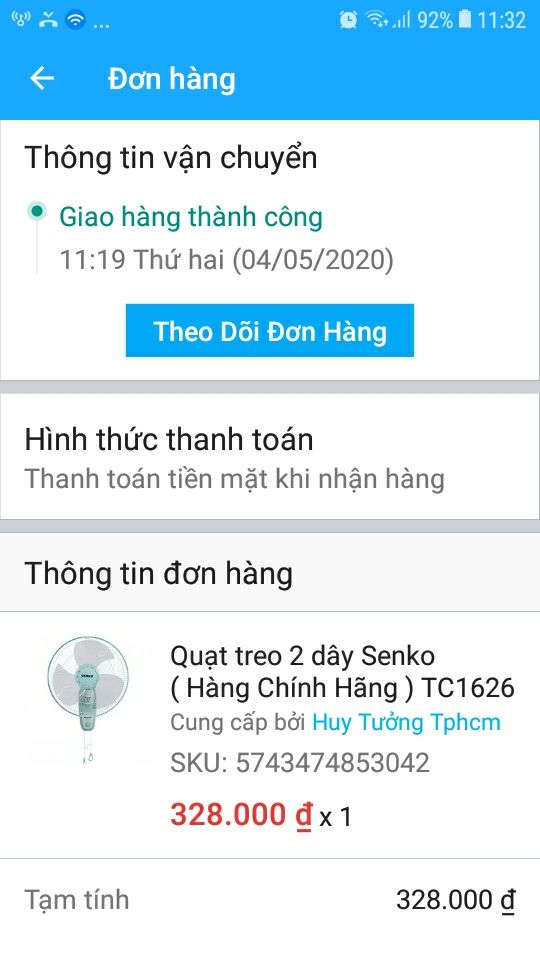 QUÁ THẤT VỌNG TIKI!!!
04/05/2020, mình vừa nhận được sản phẩm quạt treo tường SENKO. Vừa mở ra đã thấy bị gãy phần cổ. Và mình phải làm gì với sản phẩm này! Mong TIKI có cách khắc phục hợp lí!
