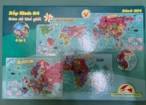 Bộ xếp hình khá dày đẹp, bé chơi rất thích, bé còn học được vị trí vài quốc gia cũng như biết được Việt Nam ở đâu, mình sẽ tìm thêm bộ bản đồ VIệt Nam cho bé vừa chơi vừa học :) bộ này gồm 4 bộ từ dễ đến khó (miếng to rồi miếng nhỏ dần) đầy thử thách rèn luyện bé. Giao nhanh gói kỹ, shipper nhiệt tình thân thiện, Thanks all