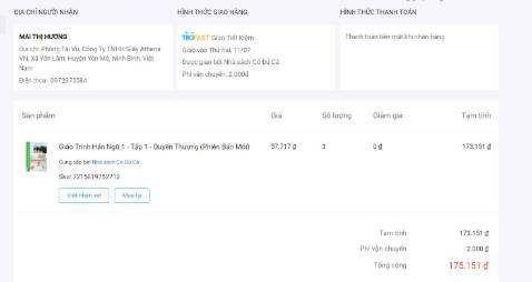 Nhà sách làm ăn như trò mèo thiếu chuyên nghiệp ảnh hưởng tới việc đặt hàng của tôi, yêu cầu phản hồi thì không hề thấy phản hồi, Giao sai sách, đặt giáo trình hán ngữ như ảnh thì giao giáo trình hán ngữ mẫu cũ. Đề nghị liên hệ để tôi đổi trả lại hàng, vì đặt số lượng nhiều cho học sinh mà bị nhầm như thế này quá chán.