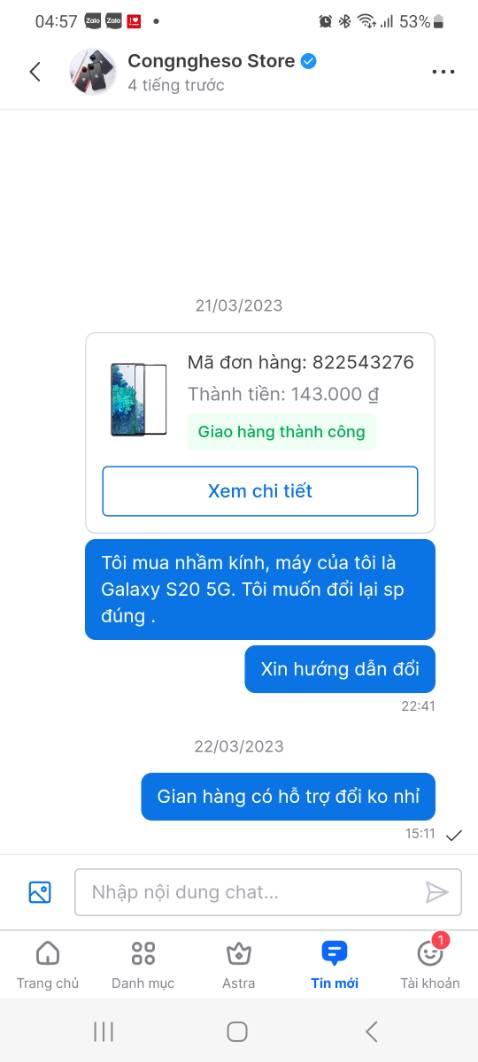 Tôi mua nhầm sản phẩm nhưng không thể đổi và quan trọng hơn là gian hàng ko trả lời khi tôi hỏi về thủ tục đổi.