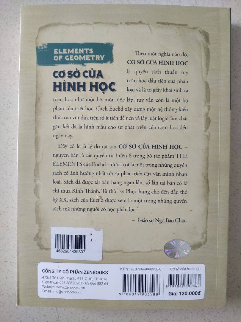 " Theo một nghĩa nào đó, cơ sở của hình học là quyển sách sách thuần túy toán học đầu tiên của nhân loại và là tờ giấy khai sinh ra toán học như một bộ môn độc lập, tuy vẫn còn là một bộ phận của triết học."
