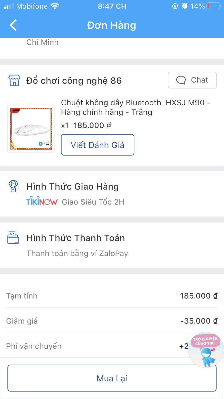 Treo đầu dê bán thịt ***. Lần đầu mua tiki mà bị vậy luôn. Tem, giá thì đúng mà cái ruột bên trong thì không phải. Đặt chuột HXSJ M90 Bluetooth nhưng giao hàng thì là con chuột ko có bluetooth. Do cần xài gấp mà cửa hàng chính hãng giao lâu nên mới chọn cửa hàng này, cuối cùng thất vọng. Nhắn tin cho shop kêu gọi tổng đài để được hướng dẫn, hơisssss. Tiki cần phải kiểm soát kỹ hơn về vấn đề như thế này ạ.