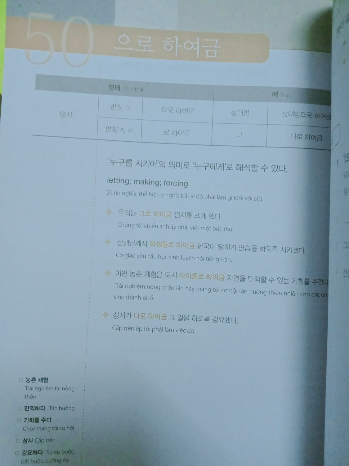 Mục lục ghi hẳn nghĩa cấu trúc bằng tiếng Việt nên dễ tìm kiếm. Cuốn này có 75 cấu trúc nhưng chỉ 125k, còn cuốn Ngữ pháp Tiếng Hàn Thông dụng cao cấp của Ahn Jean-myung+ Seon Eun-hee thì có 85 cấu trúc nhưng tận 285k (bù lại có hình minh họa đẹp). 2 cuốn thì có khoảng 28 cấu trúc giống nhau nhưng phần giải thích nghĩa sẽ khác nhau 1 tí.
