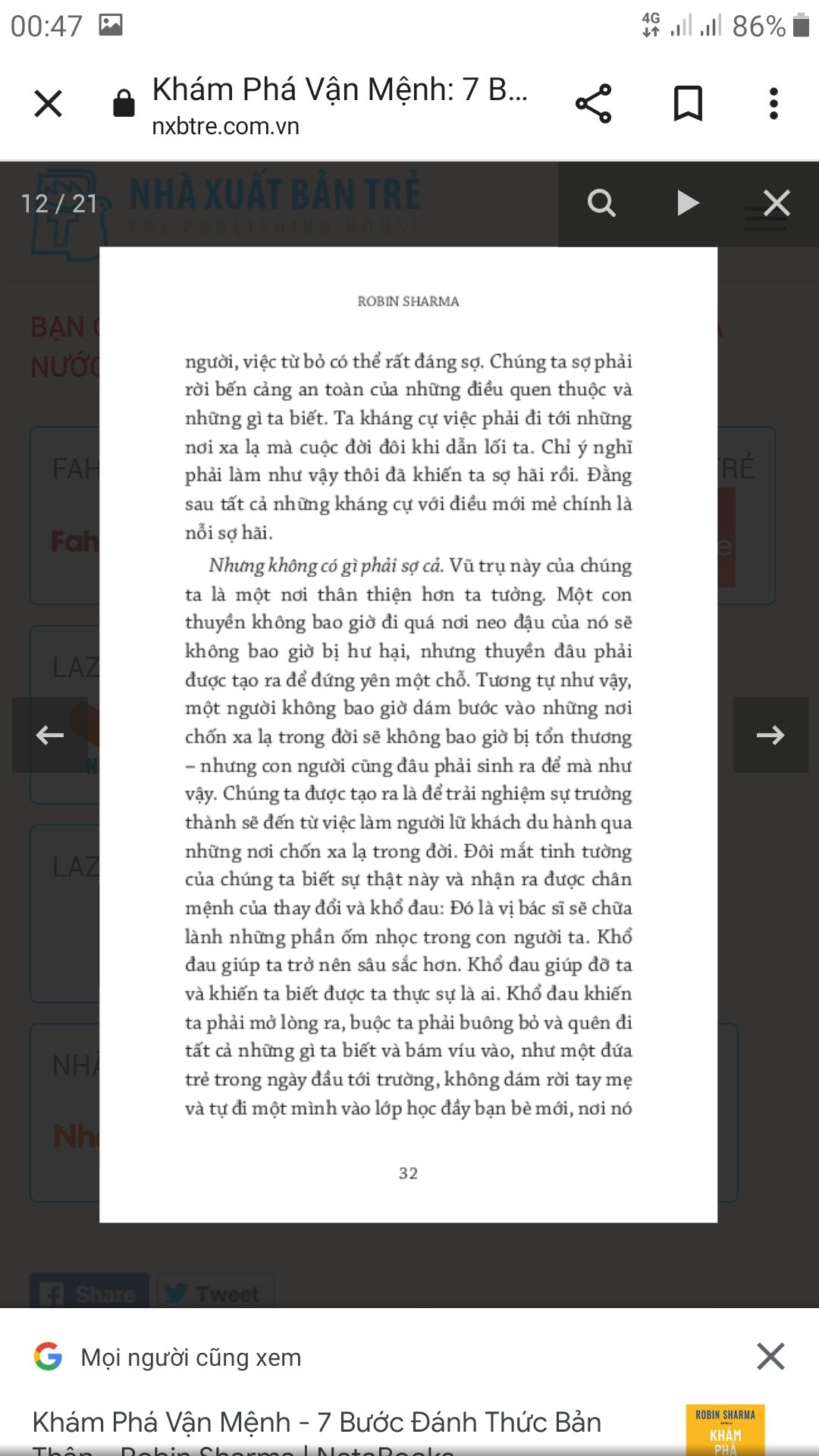 Sách mới, giấy đẹp, ngoại quan xinh, lúc trước đọc sách của Sharma để tìm động lực, còn giờ, khi đọc Khám Phá vận mệnh mình cảm thấy bình an đến lạ. Nội dung tuyệt vời, giao hàng hơi lâu, 6 ngày. Mong NXB trẻ dịch nhiều nhiều sách của Sharma🍀