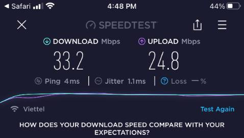 Mình vào Toilet cắm xong rồi *** Tín Hiệu thì sóng phát từ Bộ Kích còn có 33Mb, thấy yếu hơn so với Wifi cũ. Mình thoát lại vô Wifi cũ của mình *** thì sóng là 224Mb.  Cảm giác như cục này hút rời Phát, nhưng Phát ra còn yêu hơn sóng cũ, vậy xài để làm gì?  Coi như bỏ rồi.