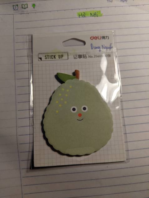 Mình được giao ngẫu nhiên loại quả lê, mà hơi nhỏ so với mình nghĩ, giấy note này sẽ ok hơn nếu phần dán ở phía trên. Mình được giao ngẫu nhiên loại quả lê, mà hơi nhỏ so với mình nghĩ, giấy note này sẽ ok hơn nếu phần dán ở phía trên.