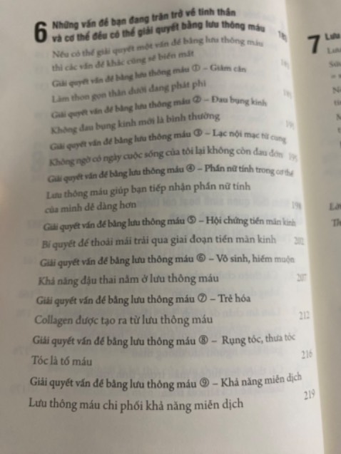 Sách phù hợp với phụ nữ, lý giải các nguyên nhân bệnh xuất phát từ quá trình tạo máu, thiếu máu và khí trệ ứ huyết. Rất nhiều vấn đề như vô sinh, rụng tóc, trẻ hoá..đều dưới tác động của quá trình lưu thông máu, một vài cách để cải thiện như thay đổi chế độ ăn uống, ngủ trước 11g và các bài tập về hô hấp, luyện tập bắp chân để tăng máu phần tĩnh mạch, hạn chế lạnh tử cung ở phụ nữ. Có 1 điều tác giả nhắc đến đó là việc quy kết sự hiển nhiên hay bình thường tạo áp lực lên trạng thái tinh thần như việc cố gắng có con bất thành, không thể mang thai “bình thường” áp lực khiến trạng thái tinh thần dằn vặt đau khổ chính chúng ta tự tạo ra cái lồng và nhốt mình vào đấy, phạm trù tinh thần sẽ ảnh hưởng đến sức khoẻ. Sách không quá hay nhưng cũg có nhiều cái đáng tham khảo dưới góc nhìn của Đông y.