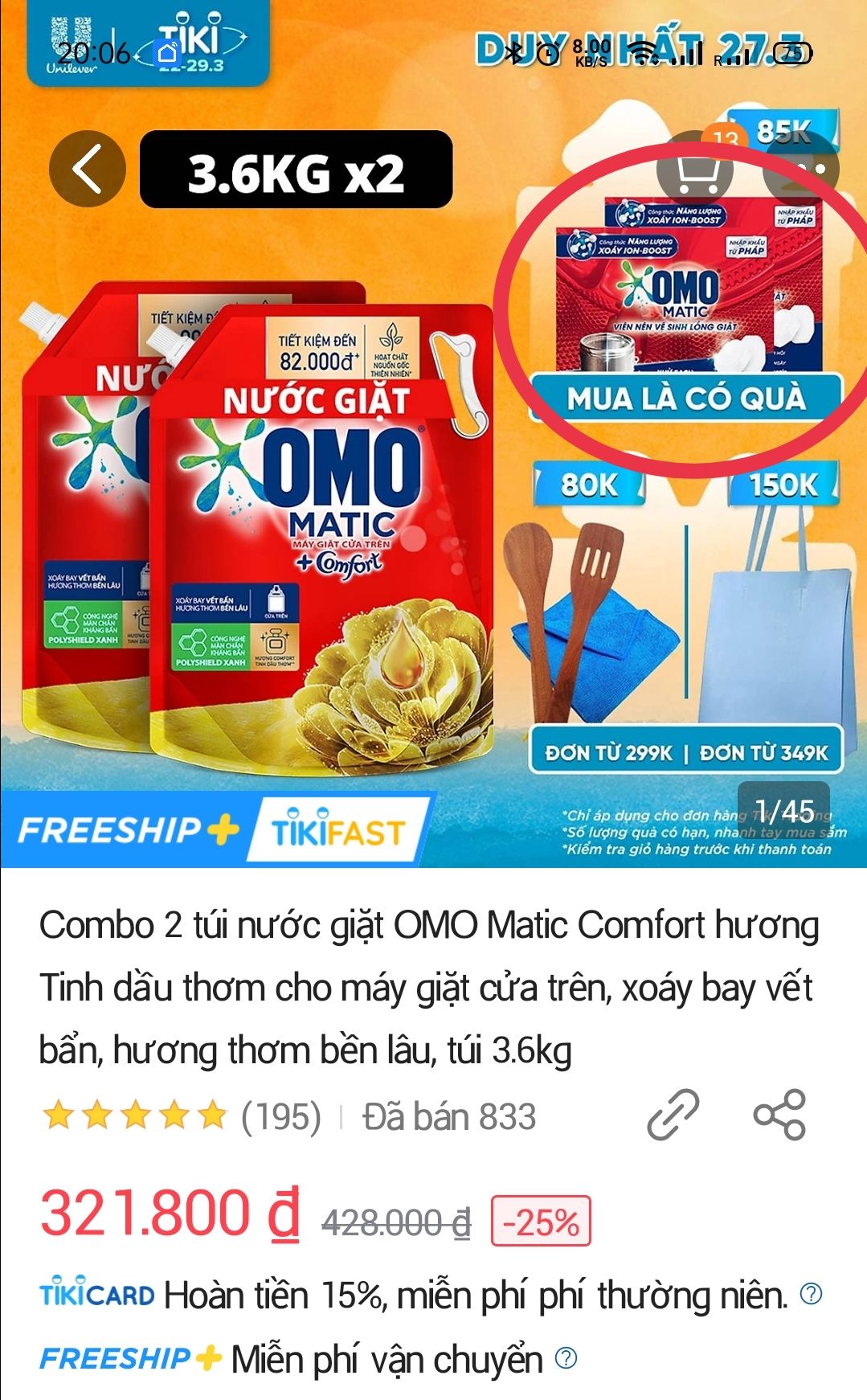 mọi thứ đều ok, duy chỉ có 1 điều là không nhận được món quà mặc định theo hình ảnh mô tả "mua là có quà" là viên vệ sinh lồng giặt ????