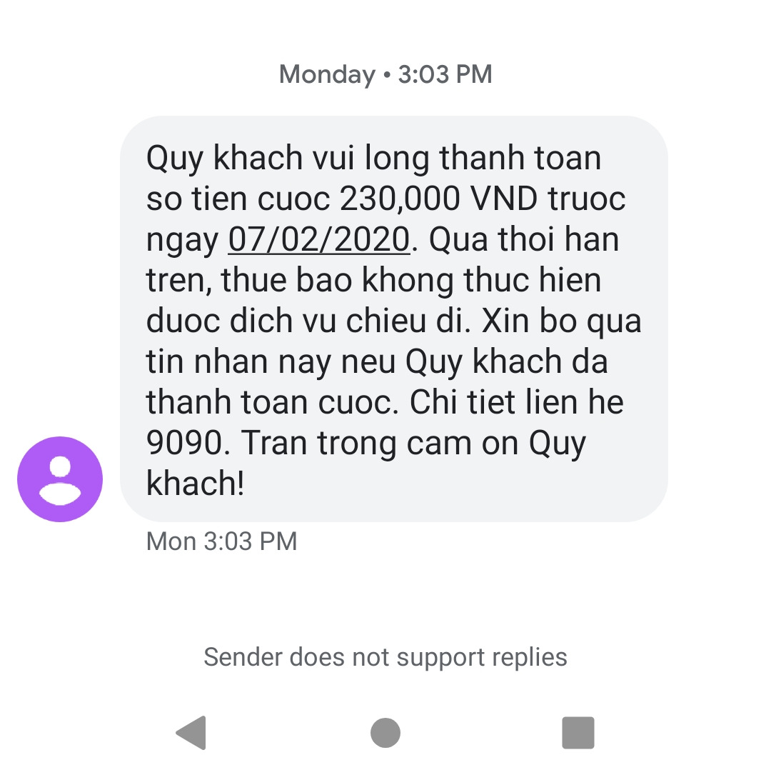 - Mua SIM 4G này trước Tết 2020 vài hôm, xài được mấy bữa thì thấy báo nợ tiền, sắp hết hạn, và bây giờ thì "im ru" ko xài được nữa, kiểm tra với app My Mobile cũng không thấy gì.

Thật sự không hiểu đây là SIM gì có đúng như sản phẩm không hay là thế nào nữa?