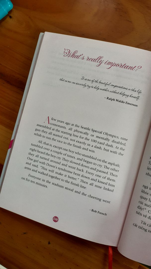 Cách đây vài năm, mình có mua cuốn này tại nhà sách nhưng đã làm mất nó. Vài tháng trước, mình tự học tiếng Anh ở nên nhớ đến quyển sách này và đặt mua trên Tiki. Nội dung thì không bàn cãi, hay và đáng suy ngẫm.