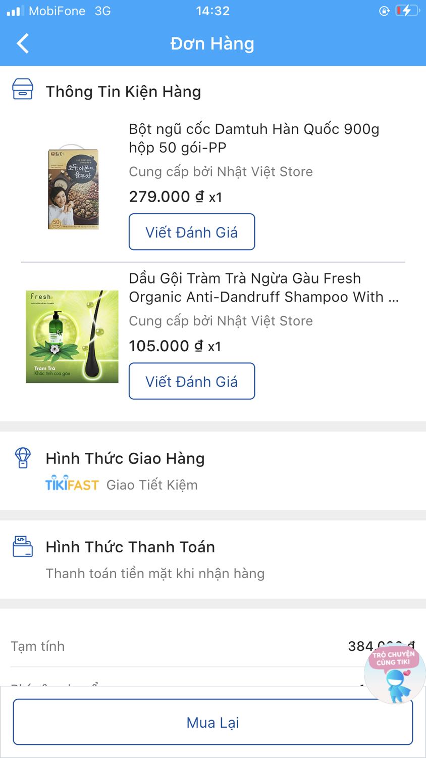 Mình đặt đơn gồm bột đậu 279k + Dầu gội 105k + ship 14k = 398k, đã thanh toán và nhận hàng, khi mở ra chỉ có dầu gội, không có bột đậu. Đề nghị shop kiểm tra bổ sung hàng. Mình đã thanh toán 398k !

Cảm ơn !