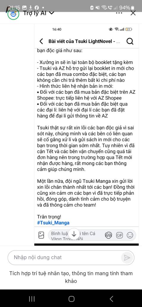 Rất thất vọng, chờ lâu hàng lỗi, rồi lại phải chờ đổi, biết lỗi ngay từ đầu sao lại ko đổi cho khách luoin đi, rắc rối 
hộp móp méo, gói sơ sài
Nên né nhà tsuki này ra