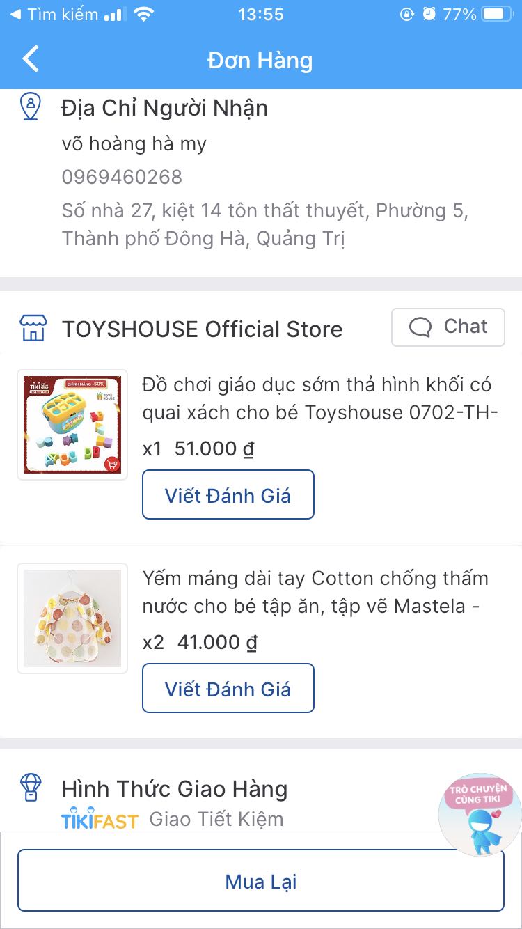 Mình đặt 2 yếm, đã thanh toán, shop gửi có 1 yếm. Shop kiểm tra lại đơn và bổ sung hàng giúp mình