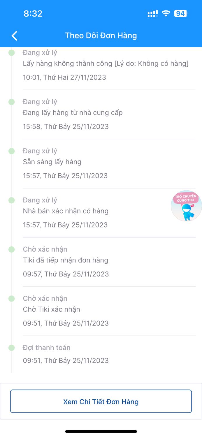 Mình đặt mua bên tiki vì chế độ giao nhanh nhưng k ngờ giao chậm hơn đến 3 ngày. Cụ thể đặt t7 shop thông báo “giao đúng chủ nhật từ 13h-16h” nhưng đến tận hôm nay là thứ t4 tuần sau mới nhận dc. Mình cần gấp để gửi về quê nếu ngay từ đầu nhắm k giao sớm dc thì mình đặt mua chổ khác. Chat *** thì nói liên hệ với bên tiki. Chat bên tiki thì hỏi hnay mai trloi