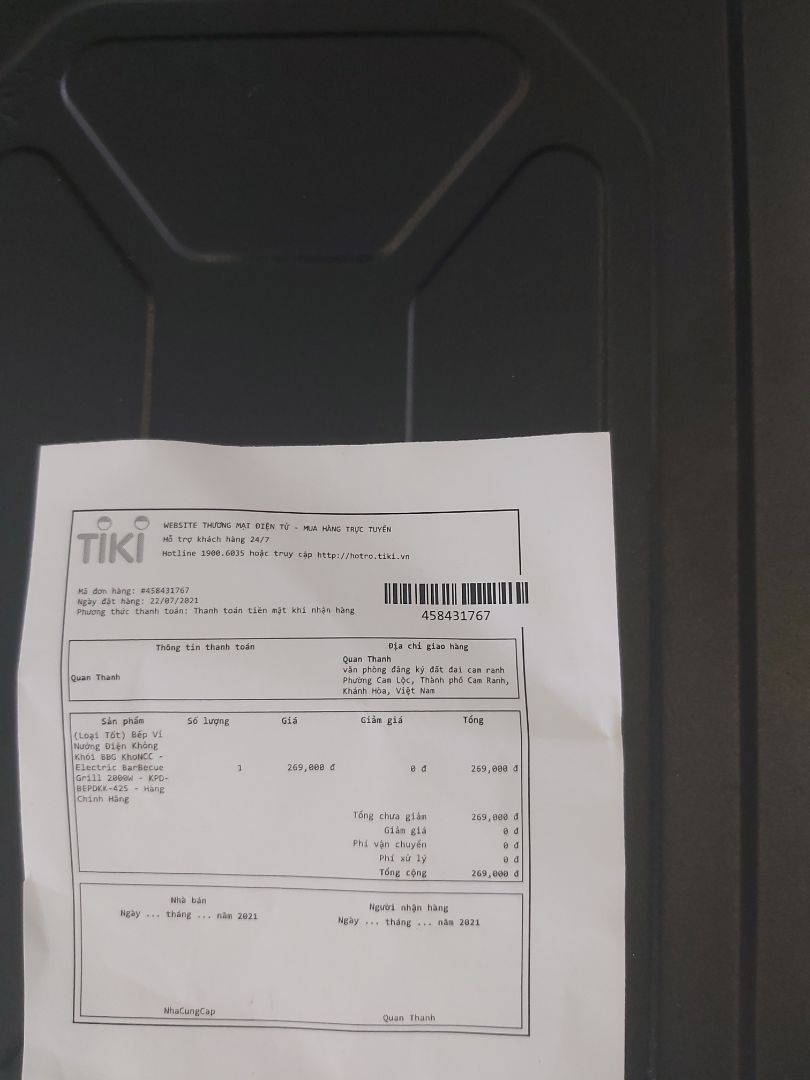 đơn hàng giao thiếu 4 ốc gắn chân đáy; cây vỹ nướng bị bông