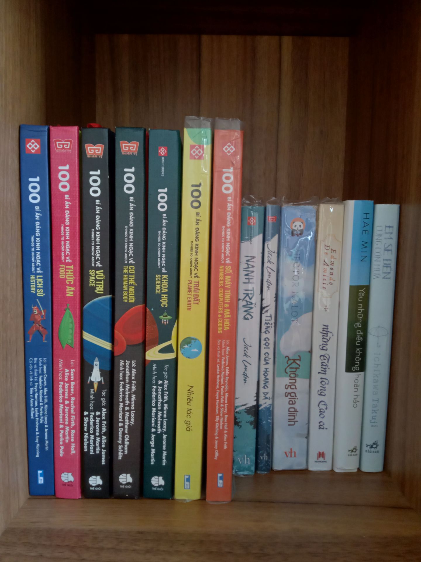 Sách hình như từng bị rơi nên gáy trên có vết gãy. Mình phải cố định lại và bao bọc mới. Nội dung hay và thú vị