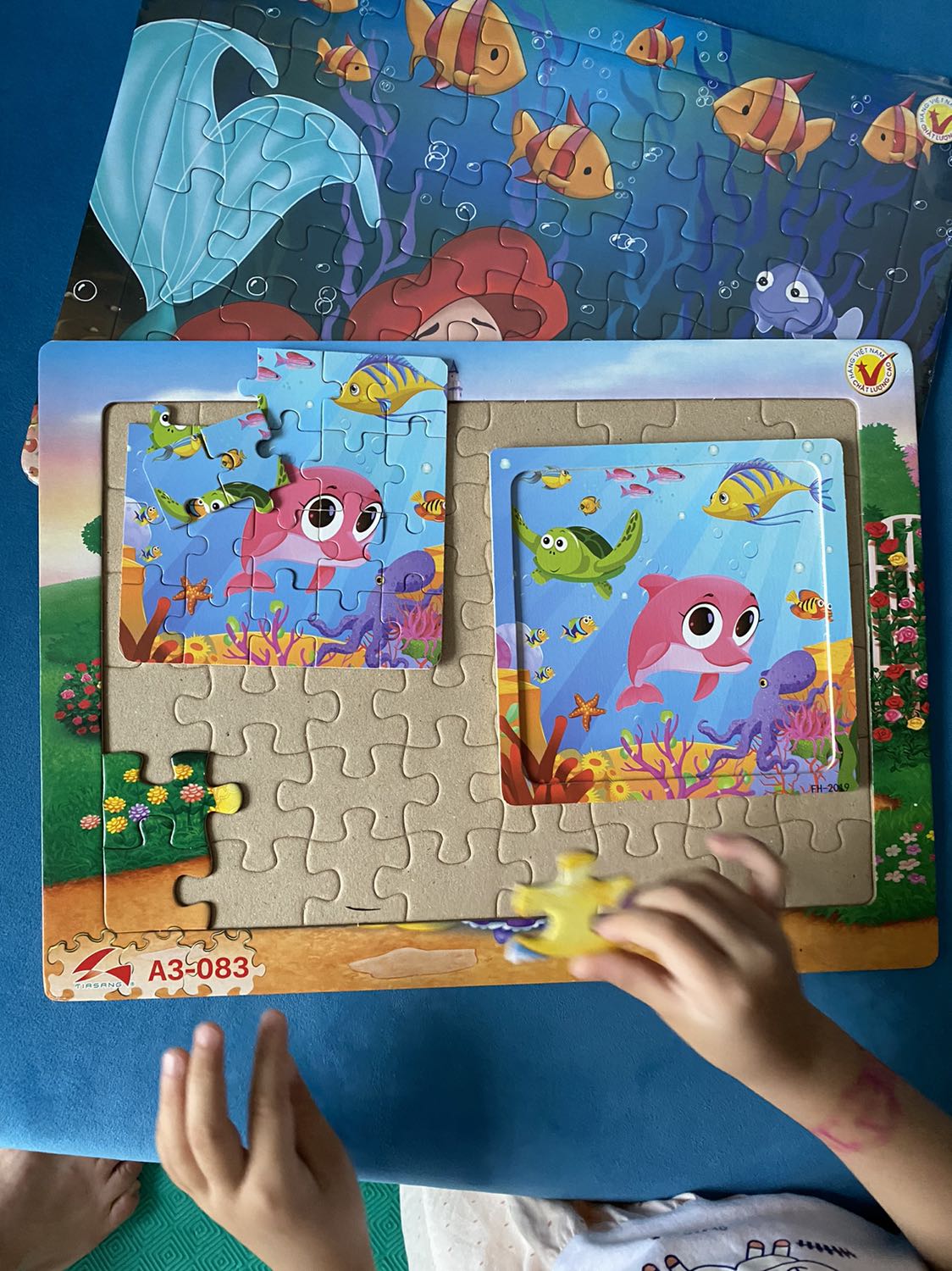 Nên có hình ở bên trong để các bé thấy được để xếp chứ 48 miếng cho đứa vé 5 tuổi sao mà nhớ được hình để xếp được bức tranh chứ !