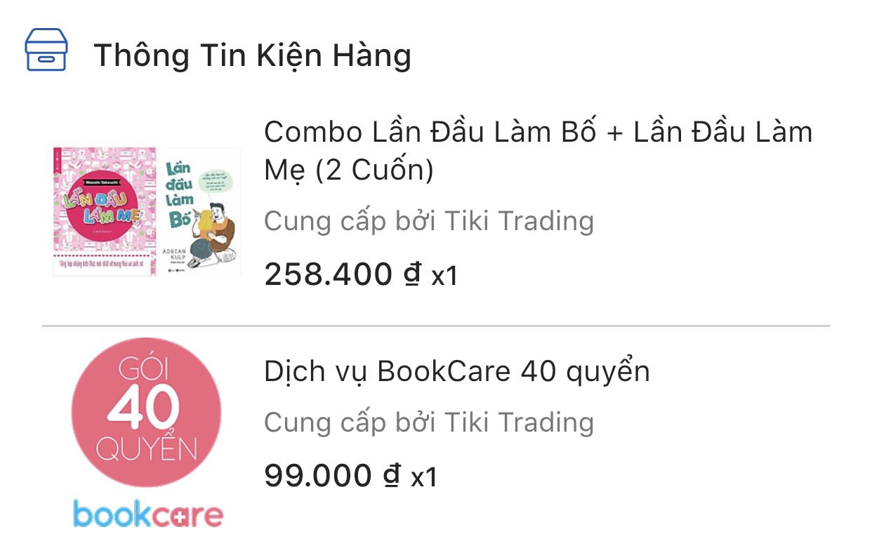 Tôi mua 2 quyển sách và 1 dịch vụ bookcare 40.
Nhưng giao sách mà chẳng thực hiện dịch vụ.
Vậy phí 99k dịch vụ vào bookcare để làm gì?