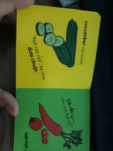 cuốn sách nhỏ, sách lớn tốt hơn, hoặc flashcard sẽ tương tác tốt hơn. Dạy tiếng Việt mình thấy còn k thích. Nếu ảnh thật , chất lượng cao, lớn sẽ đẹp và tả chi tiết hơn cho con được

Cá nhân thôi thì mình ghét nhất là tự gọi là sách song ngữ, chả thấy song ngữ gì cả, chỉ thấy đề tên bằng tiếng Anh với phiên âm thôi .