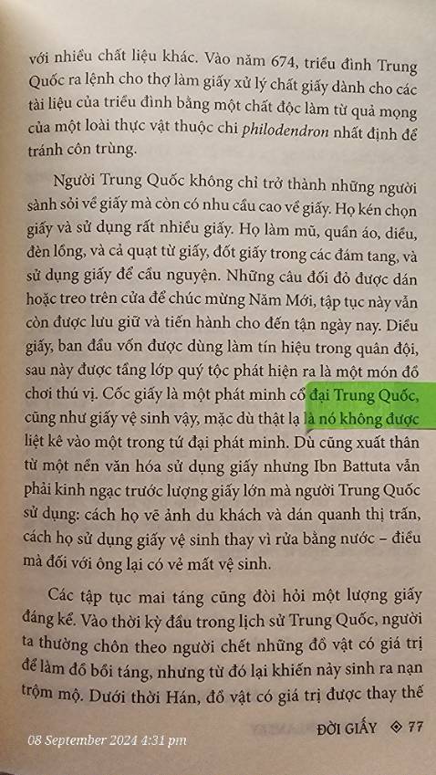Một quyển sách cực kì hay. Kết nối được lịch sử thế giới với lịch sử chữ viết, ngôn ngữ và giấy cũng như các loại giấy và công nghệ. Ngoài Trung Quốc thì người Ai Cập cũng có giấy cói và người Châu Mĩ cũng đã có 1 phát minh giấy riêng của mình là Tapa.