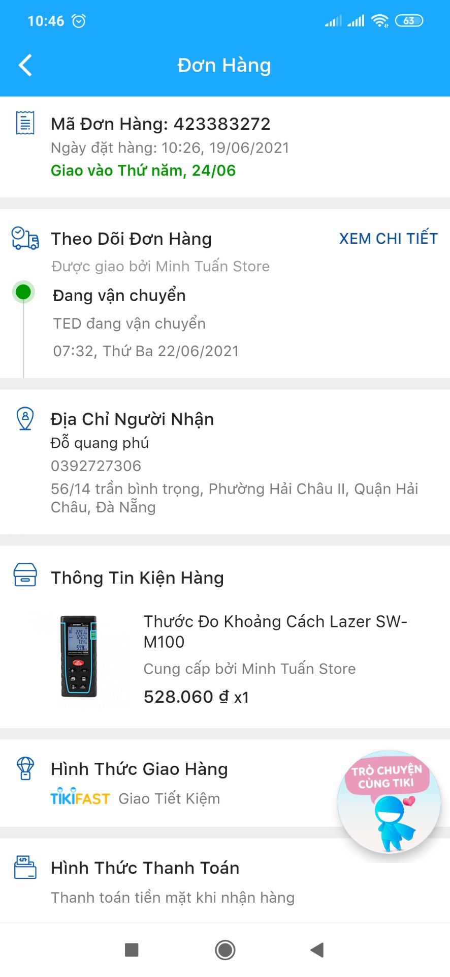 Mình đặt máy đo 100m, viền màu xanh nhưng lại nhận hàng 60m, viền màu cam!!! shop giải thích và đổi lại mình với.
