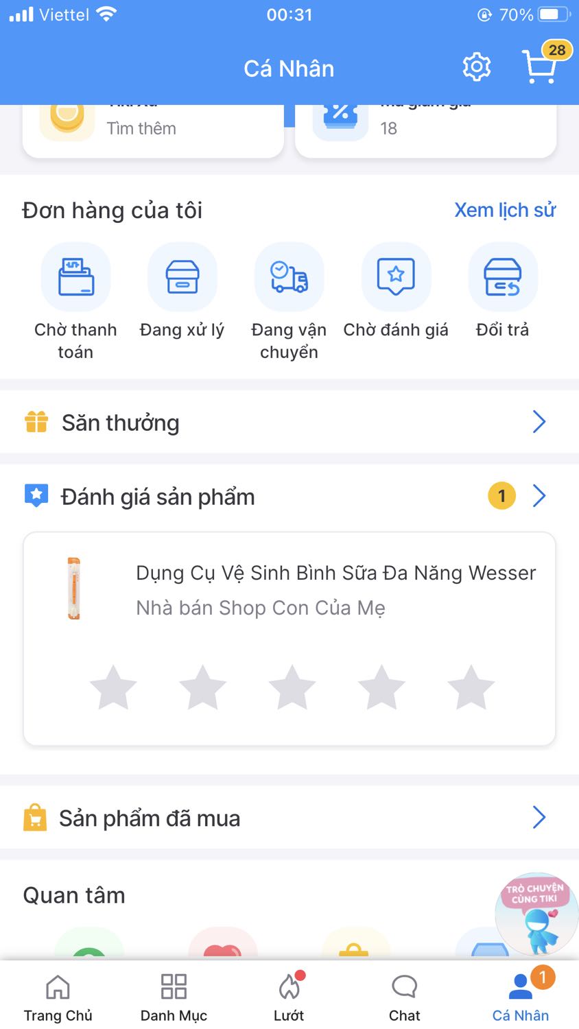 Chưa hề nhận được sản phẩm nhưng đã đánh dấu là sản phẩm đã được giao. Đang hoang mang thì có bạn tự xưng là nhân viên shop nhắn tin thông báo là do bên vận chuyển cập nhật sớm để chạy kpi. Khuyên các bạn nào có ý định mua hàng thì đừng thanh toán trước, đây không phải là lần đầu tiên mình gặp vấn đề về việc thanh toán trước rồi. Lần trước chỉ gọi bảo đến kho nhận hàng cách nhà 10 cây số để nhận, giờ là dứt khoát ko giao mà báo giao rồi luôn. Thôi tạch chuyện thanh toán trước trên tiki :))
Chưa nhận được hàng nên không biết đánh giá sao, thôi cho 1* vậy
