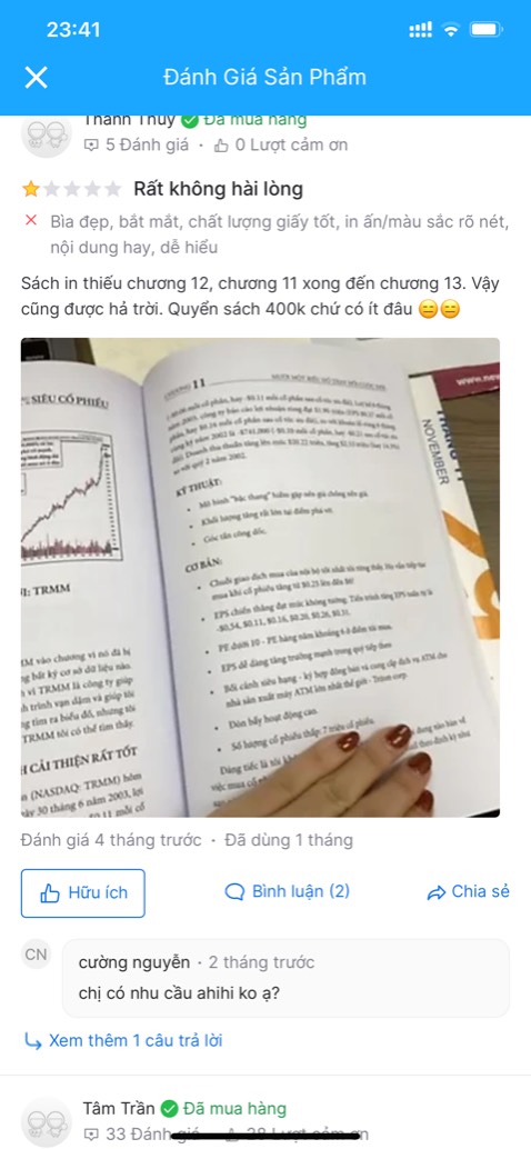 Sách in thiếu. Lỗi trang, lặp trang. Gửi inb không thấy phản hồi.
Thái độ quá tệ.